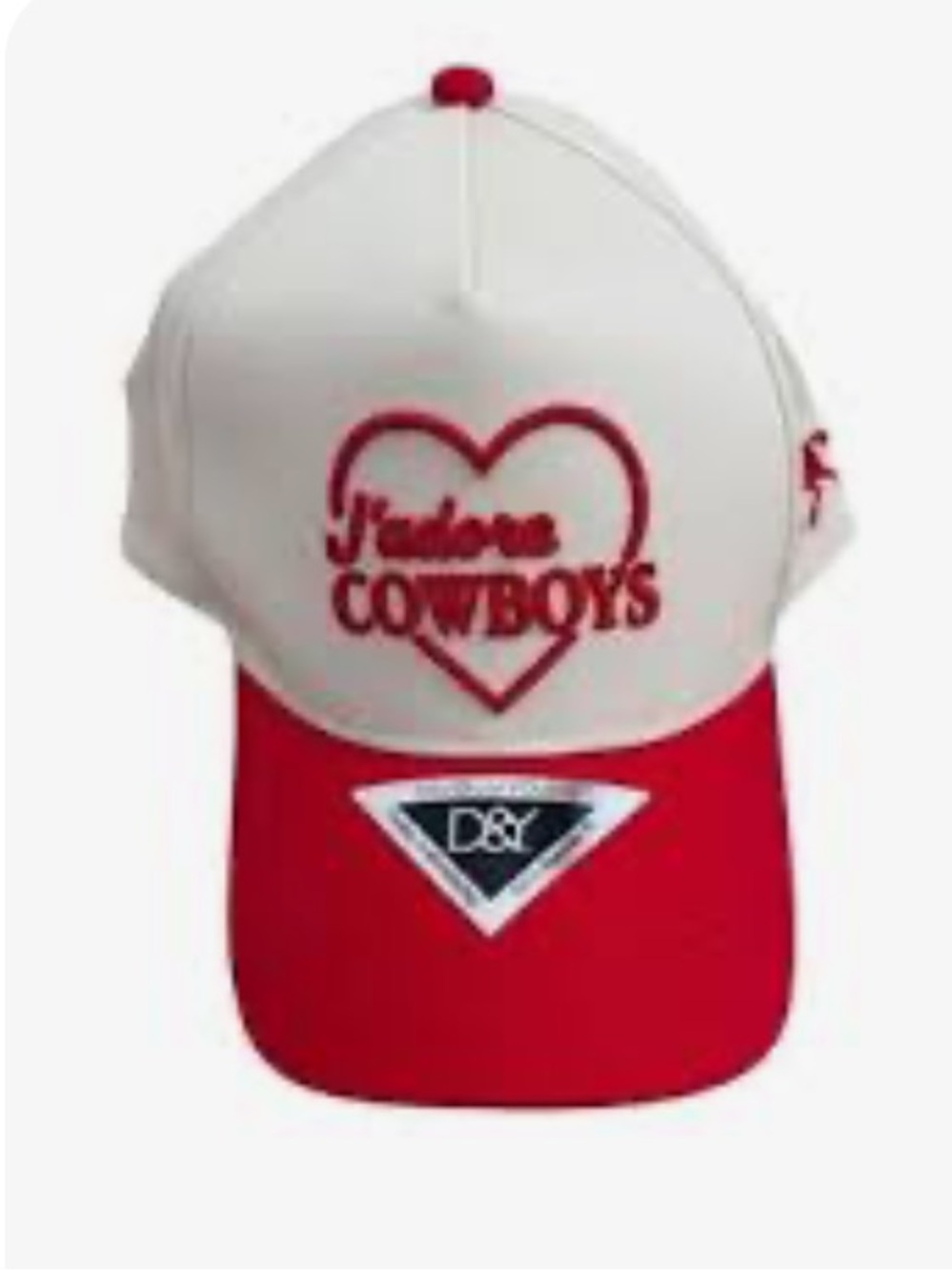 J'adore Cowboys Adults White and Red Baseball Cap by D&Y
